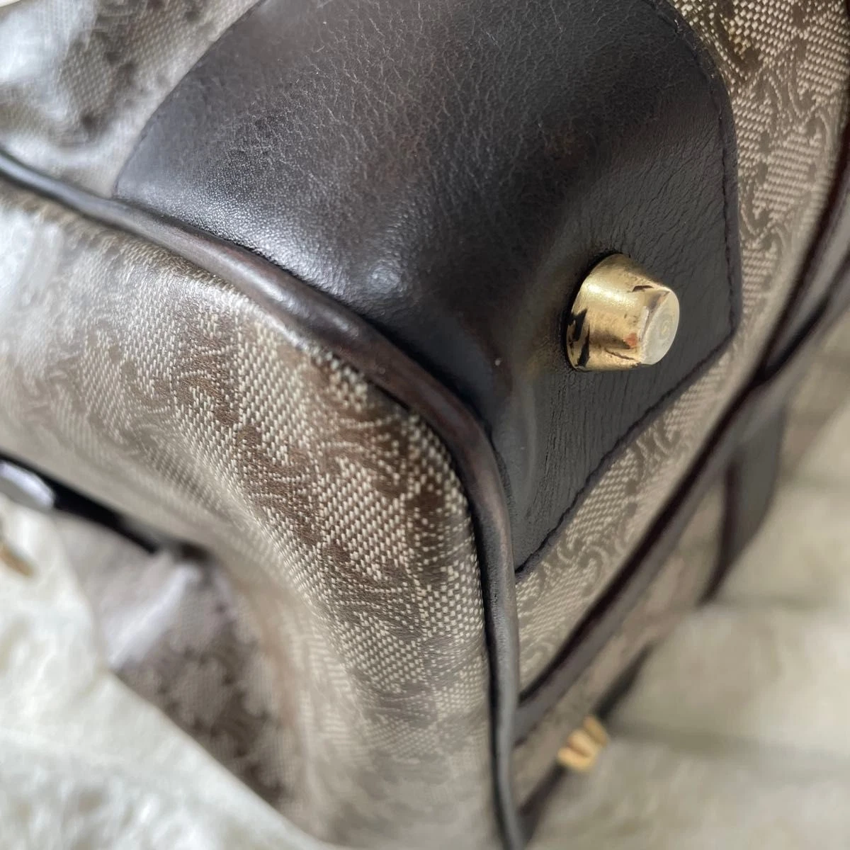 Borsa Celine Boston borsa a mano logo macadam PVC pelle marrone USATA originale #S1982