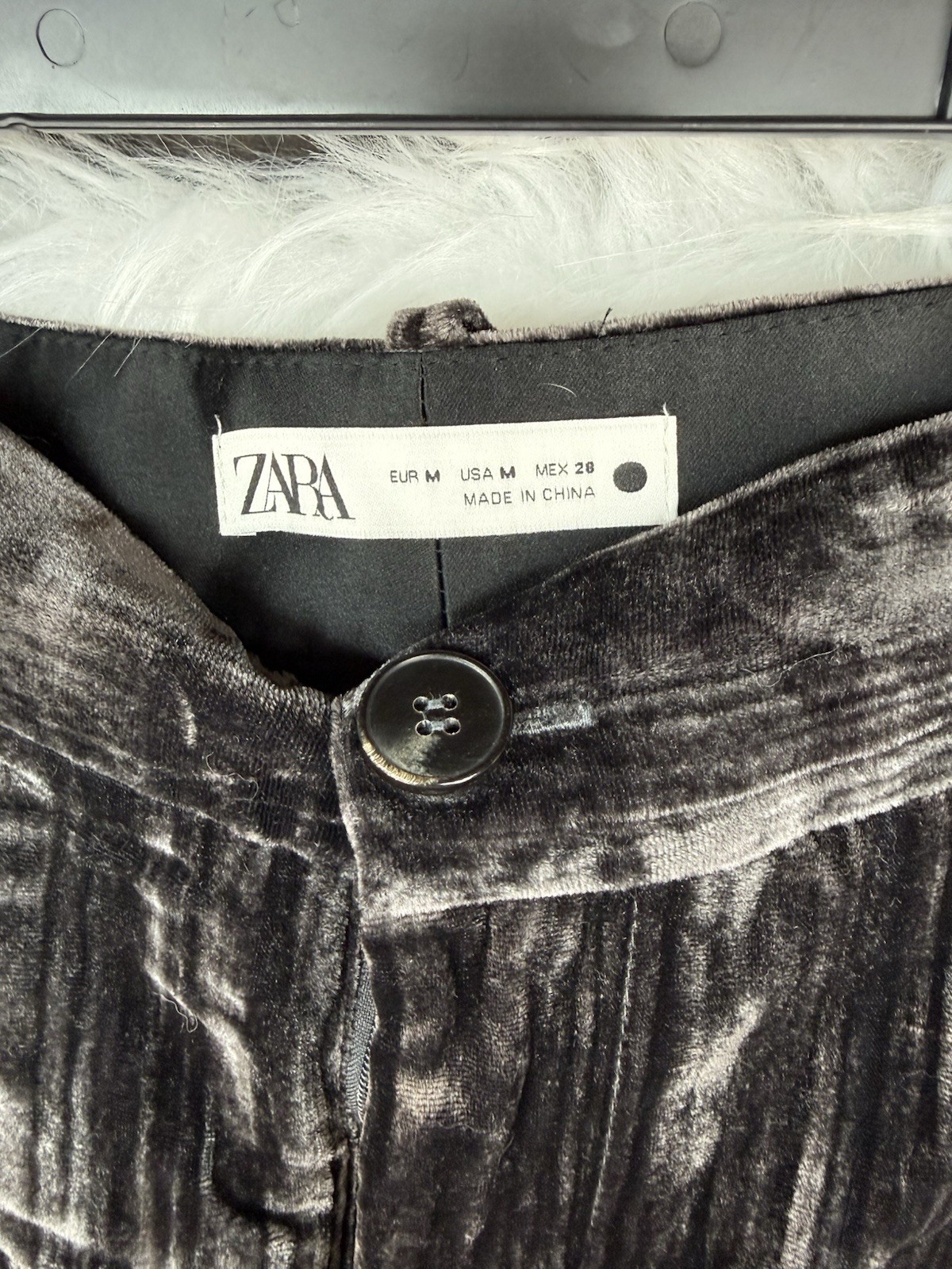 ZARA Velvet Pleated Pants Women Size M Gray Black Straight Leg High Rise NWT thumbnail 2