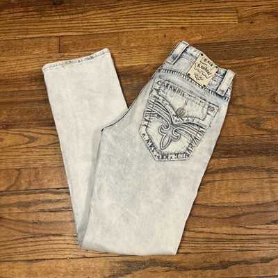 Rock Revival Distressed Light Wash Jeans Earny Straight Size 32 X 32 - USA