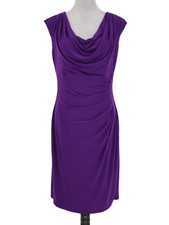 LRL Ralph Lauren Dress Womens 14 Grape Purple Stretch Knit Cowl Neck Ruched
