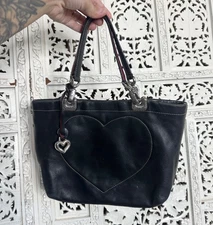 Brighton Jodi Black Leather Heart Petite Reversible Handbag