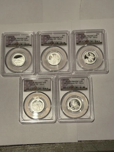 LOT OF (5) 2012-S Washington ATB National Parks Quarter Silver Coins PCGS PR69