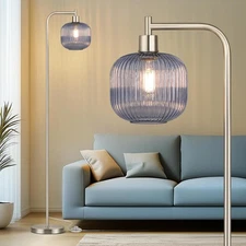 QiMH Glass Floor Lamp for Living Room, 67” Modern Brushed silver & blue 