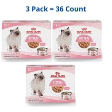 3 PACK Royal Canin Feline Health Nutrition Kitten Thin Slices in Gravy, 3oz,12ct