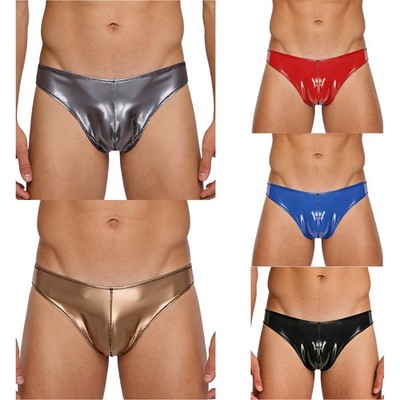 Men Low Rise Thongs Tangas Trunks Patent Leather Latex Underwear Nightwear