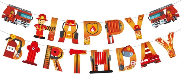 Goldrock Feuerwehrmann Happy Birthday Girlande, Feuerwehr Geburtstag Deko-image