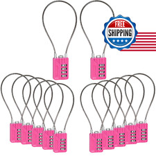 SEPOX 12pc Resettable 4-Digit Combination Padlock Vinyl Steel Cable Pink Multipu