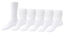 6 Pair Cotton Crew Slouch Socks Womens Scrunch Ribbed Soft Retro One Size White