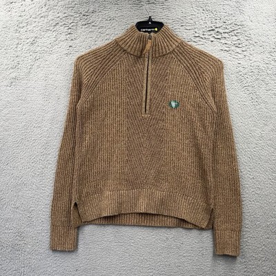LL Bean Womens Brown Cable Knit 1/2 Zip Mock Neck Sweater XS Cotton Casual