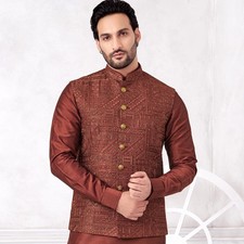 3 Pc Mens Wedding Bollywood Traditional Embroidered Kurta Payjama Jacket India