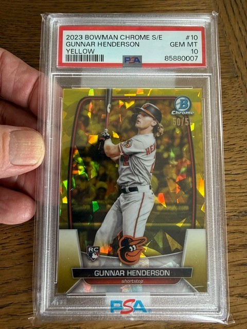 2023 Bowman Chrome Sapphire Gunnar Henderson Yellow Rookie #'d 50 /50 PSA 10 Gem view 1