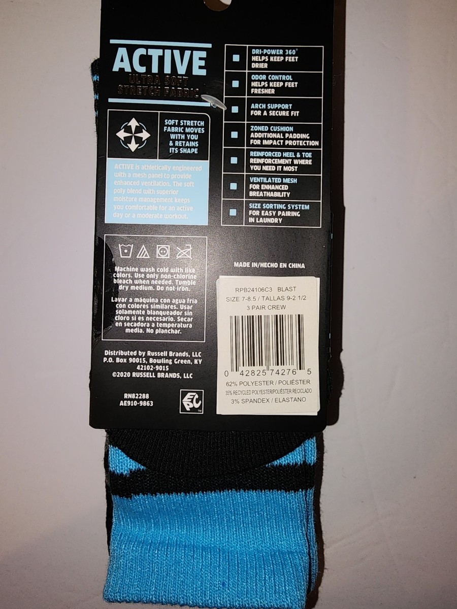 New Boys Russell Performance Active Ultra Soft 3 Pair Crew Socks
