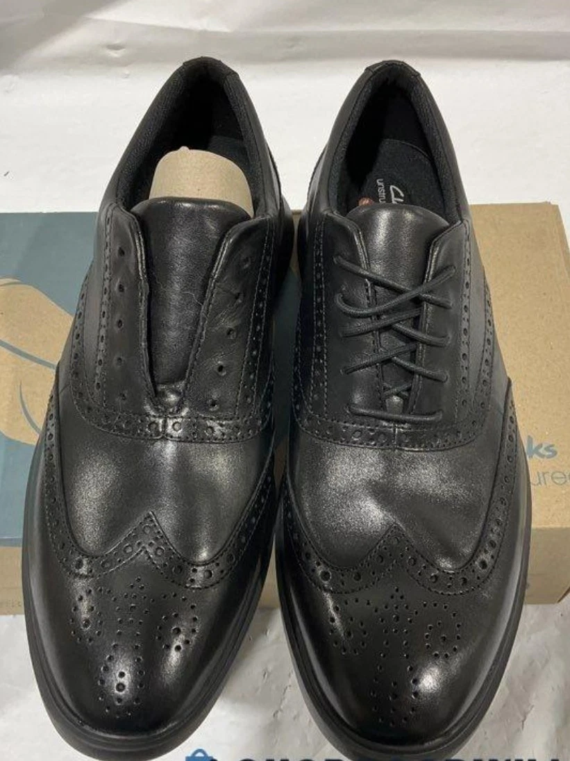 Mocassino Clarks uomo stringato destrutturato nero scarpa elegante taglia 11 M nuovo con scatola