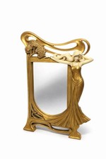 Art Nouveau Gold Flower Lady Mirror Mucha Inspired Figural Vanity Decor  SEALED