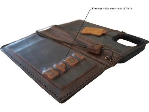 Genuine Leather case for Iphone 14 13 12 Pro 15 16 E Pro Max Wallet Book custom - Picture 5 of 10