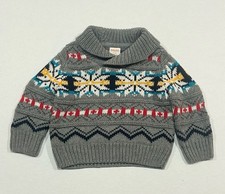 Gymboree Buffalo Lodge Grey Fair Isle Shawl Collar Sweater Snowflake Size 6-12M