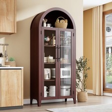 Arched Kitchen Pantry Storage Cabinet 5-Tier Open Display Shelf W/ Glass Doors