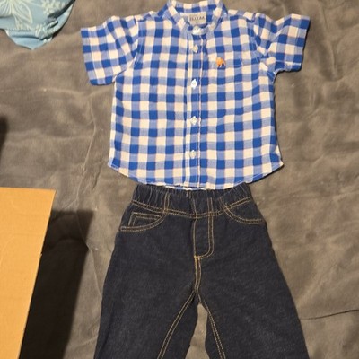 BUM Boys 2pc Plaid Short Sleeve Button Shirt & Denim Pants Set Size 18 Months