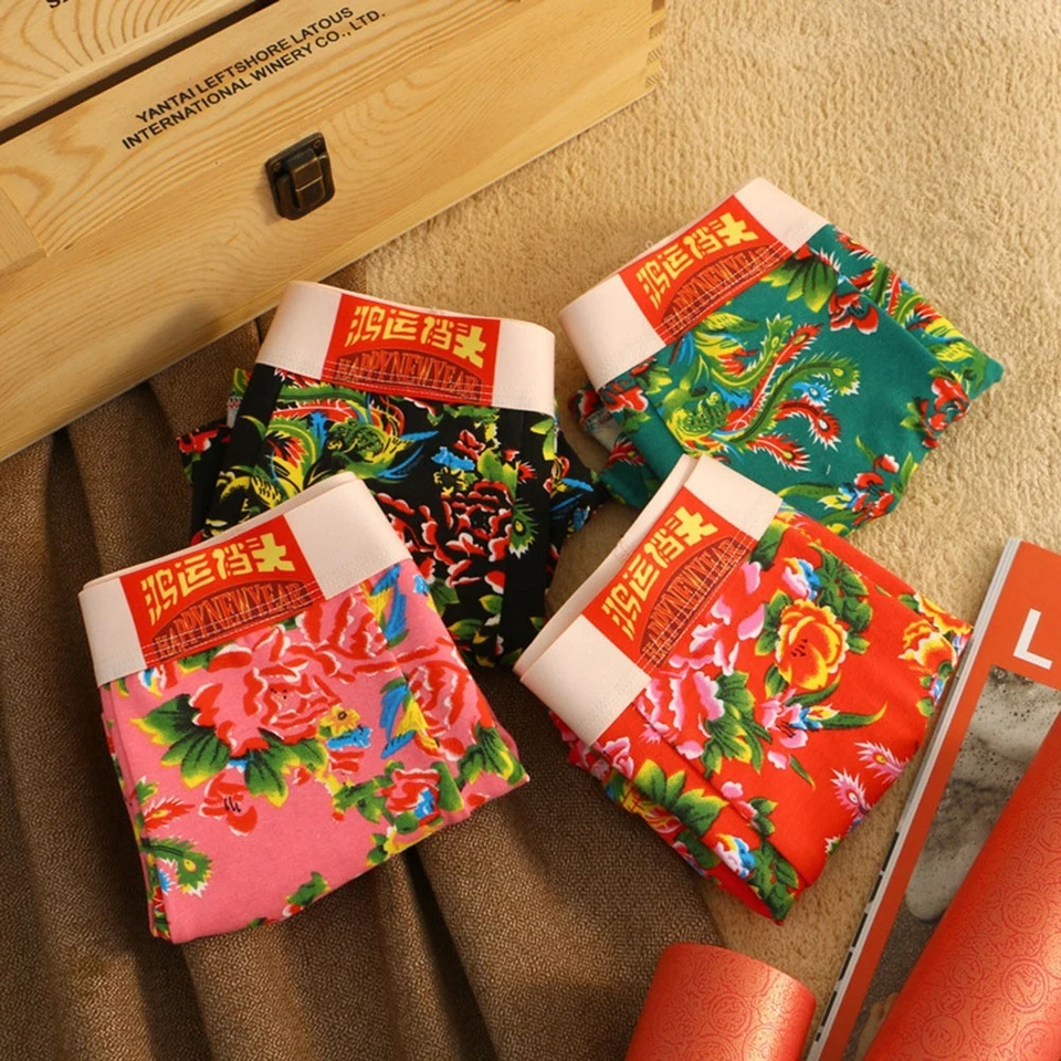 Boxer rosso fiore di peonia slip intimo cotone per uomo primavera essenziale - Immagine 3 di 4