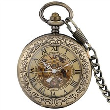 Steampunk Pendant Automatic Mechanical Skeleton Pocket Watch for Men with Chain