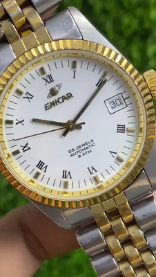 RARE ENICAR 25 Jewels Automatic Roman Index White Dial Two Tone
