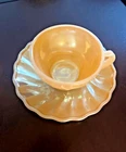 Vintage Anchor Hocking Fire King Peach Luster Swirl Demitasse Cup & Saucer Set