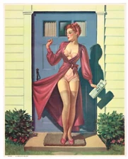 ORIGINAL VINTAGE CALENDAR PRINT PIN UP WWII 1943 RISQUE A GRAND SLAM PINUP