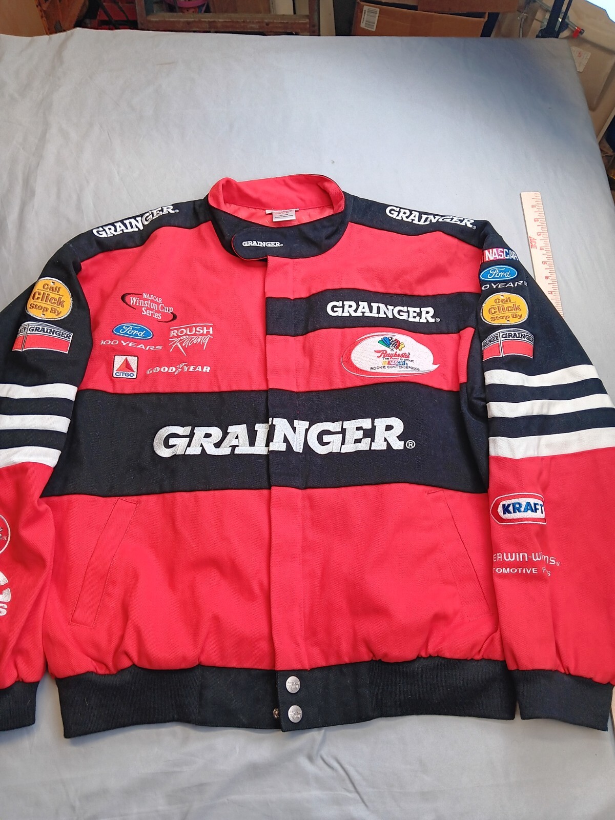 Vintage Greg Biffle Team Caliber Grainger NASCAR Jacket Size L - Classic Racing Collectible  