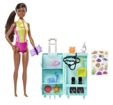 Barbie Marine Biologist Doll and Accessories, Mobile Lab Playset with Brunette D