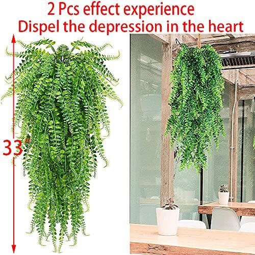 2 pcs Artificial Hanging Ferns Plants Vine Fake Ivy Boston Fern Hanging Green - Bild 4 von 7