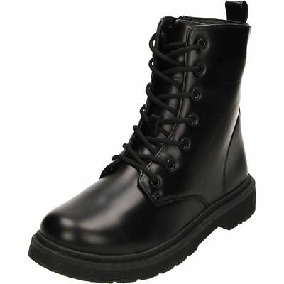 Ladies Black Flat Ankle Boots Lace Up Zip Chelsea Shoes Low Heel