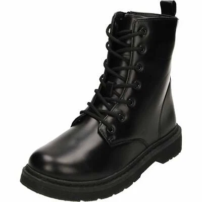 Ladies Black Flat Ankle Boots Lace Up Zip Chelsea Shoes Low Heel Goth Punk Retro