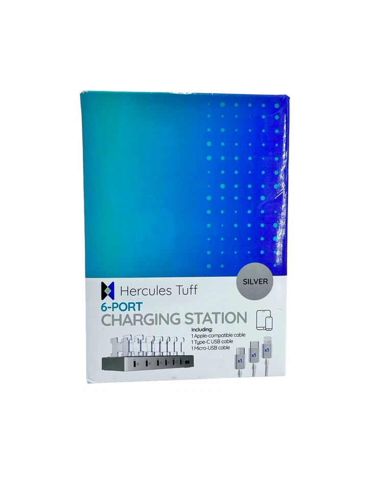 Hercules Tuff Charging Station  6 Port Universal USB  Cables Included Silver New - Image 4 of 4