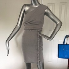 Xenia Boutique grey fitted mini dress small braided wrap!