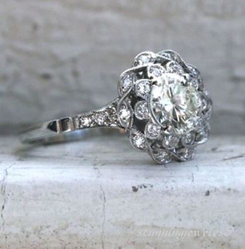 2,90 kt runder Laborgefertigter Diamant Vintage Art Deco Ehering 14 K Weißgold FN - Bild 3 von 6