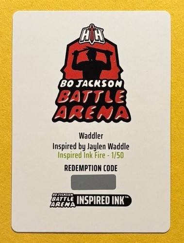 Bo Jackson Battle Arena Waddler Fire /50 Auto SSP Jaylen Waddle Redemption Card