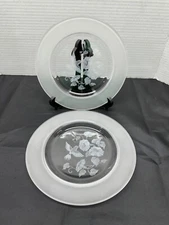 Vintage Avon 8" Hummingbird 24% Full Lead Crystal Etched Set Of 2 Plates
