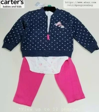 Carters Baby Girl 3 Pc Jacket Pant Set Polka Dot Unicorn Rainbow Quilted 18M NWT