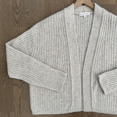 Neu ohne Etikett White + Warren Kaschmir luftgesponnen gerippt offen Cardigan in weiß meliert Large - Bild 6 von 9