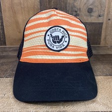 Costa Rica Baseball Cap Snapback Pura Vida Orange White Weave Black Mesh Hat