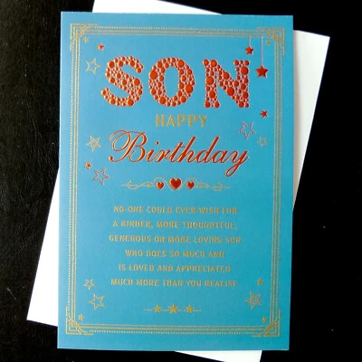 Son Birthday Card 9"x 6" Special Verse Nice Words Message Adult Teenager LARGE