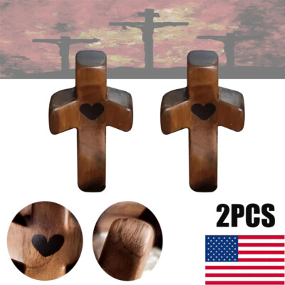 Hot Wooden Cross Fidget, 2Pcs Walnut Pocket Crosses - My Heart,...