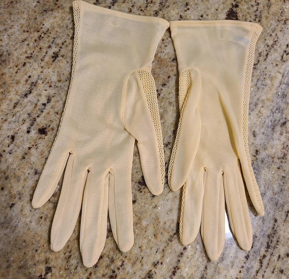 Guantes elásticos VanRaalte vintage talla única amarillos red transparente 9,5" formales Foto 4 de 4