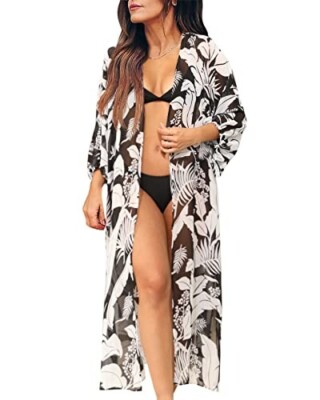 Bloemenprint Vleermuis Mouw Strand Kimono Gewaad Voor