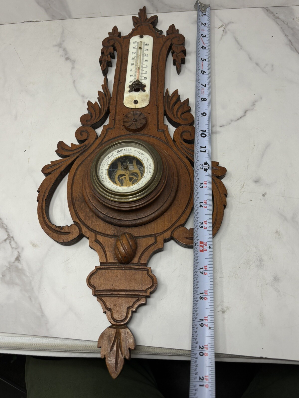 Antique Hand Carved French Wall Barometernot Thermometer Not Working 