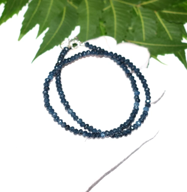 蓝宝石染色宝石手工周年纪念礼物 28 英寸项链纯银 — 第 2/4 张图片