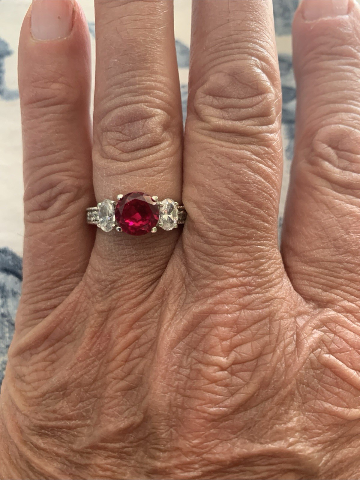 Lab Created Ruby Silver 925 Ornate Scroll All Sid… - image 2