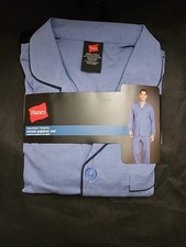 Hanes Men's Woven Pajama Long Sleeve Top shirt Size XL Blue New