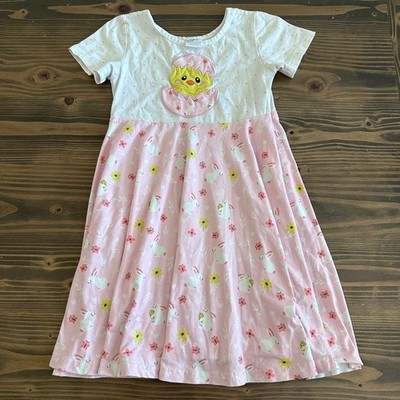 Girls Easter Bunny Dress 2XL Fits 6/7 Pink White Chick Spring Cottagecore 60