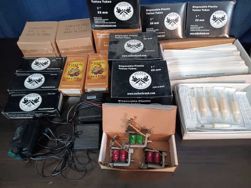 Large Lot Of Vintage Tattoo Supplies 3 Classic 80's Machines
